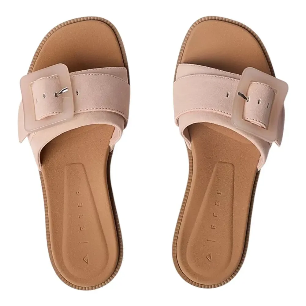 Reef Women's Sunny Emma Leather Buckle Slide Sandals Cameo Rose Size 8